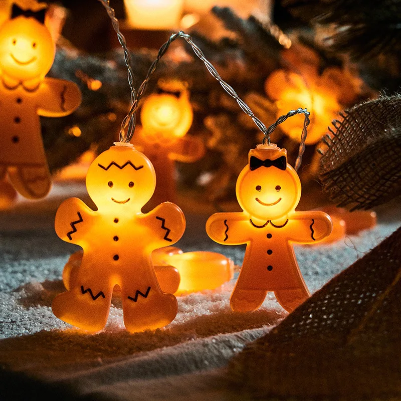Gingerbread Man LED String Lights Xmas Tree Hanging Ornaments Christmas Decoration For Home Indoor Outdoor New Year Party Gifts