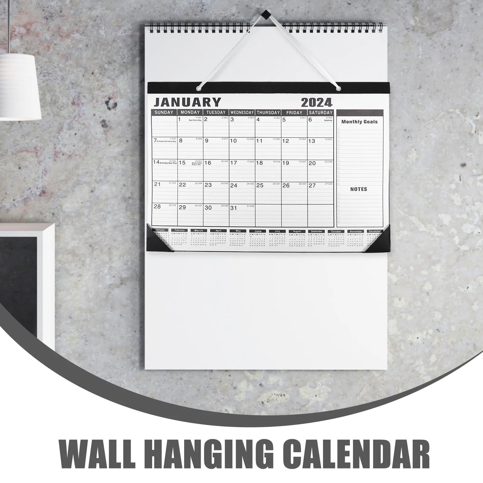 2024 Wall Calendar Large Monthly for Home Goods Desk English 2023-2024 Paper Sturdy Calendars Yearly Dating