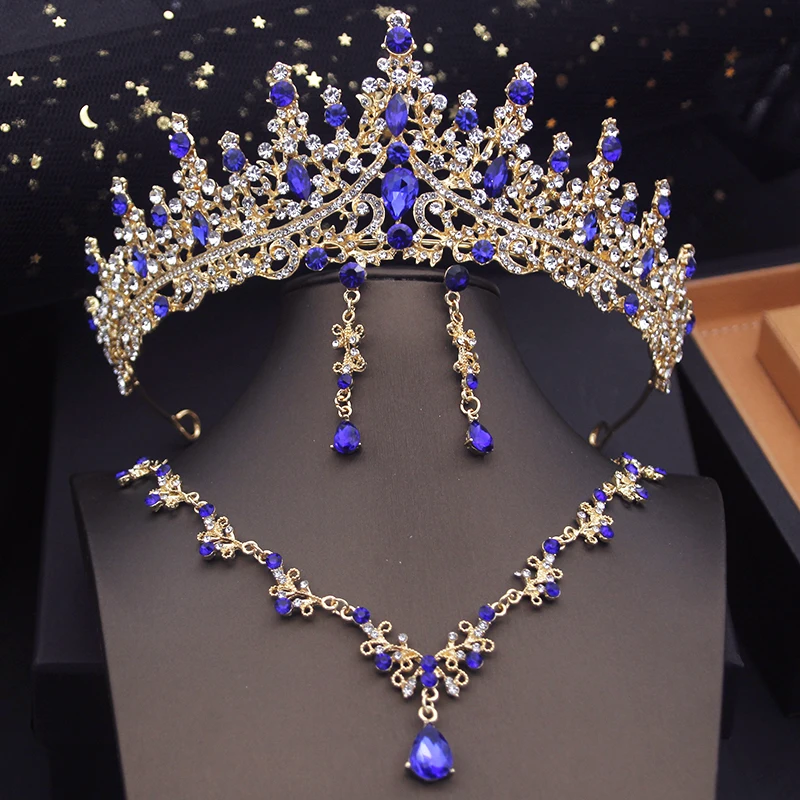 Green Crown Bridal Jewelry Sets for Women Choker Necklace Sets With Tiaras Wedding Dress Prom Bride Jewelry Accessories bridal jewelry sets