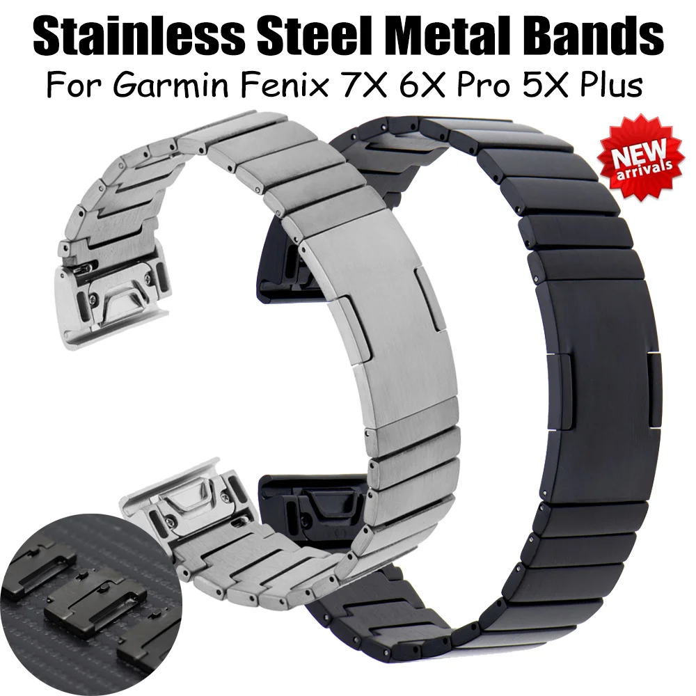 Quickfit Metal Watch Band For Garmin Fenix 7x 6x Pro 5x Plus 26mm Stainless Steel Metal Watch