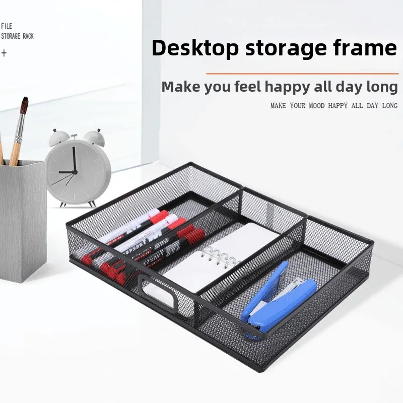 Office Desktop Storage Bins Metal Mesh 5 Compartments Drawer Bedroom Desk Stationery Supplies Organizer Boxs Fork Spoon Tray