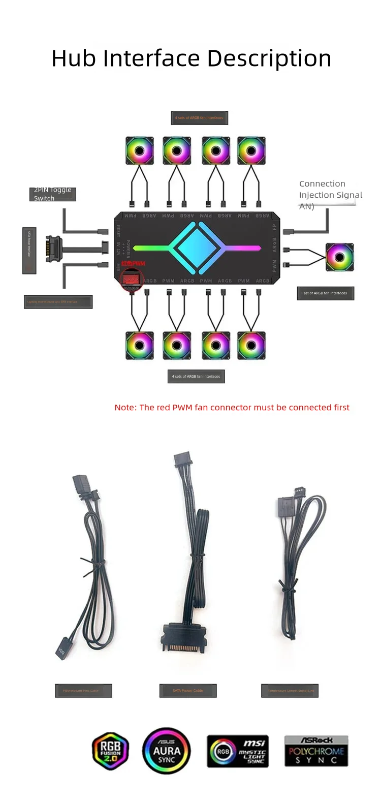 5V3 Pin ARGB Controller Computer Case Fan Divine Light Synchronous PWM Temperature Control 9-Port Hub Hub with Remote Control HU 7 Sa0e9cb07fbdb4136a7f012f5cc7474bbw