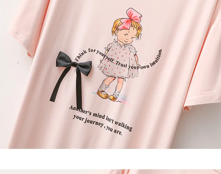 Cartoon Gedruckt Nachtwäsche frauen Nachthemden Weiche Modale Kurzarm Nachtwäsche Schlaf Hemd Lose Sommer Nachthemd Weibliche – Detail 4