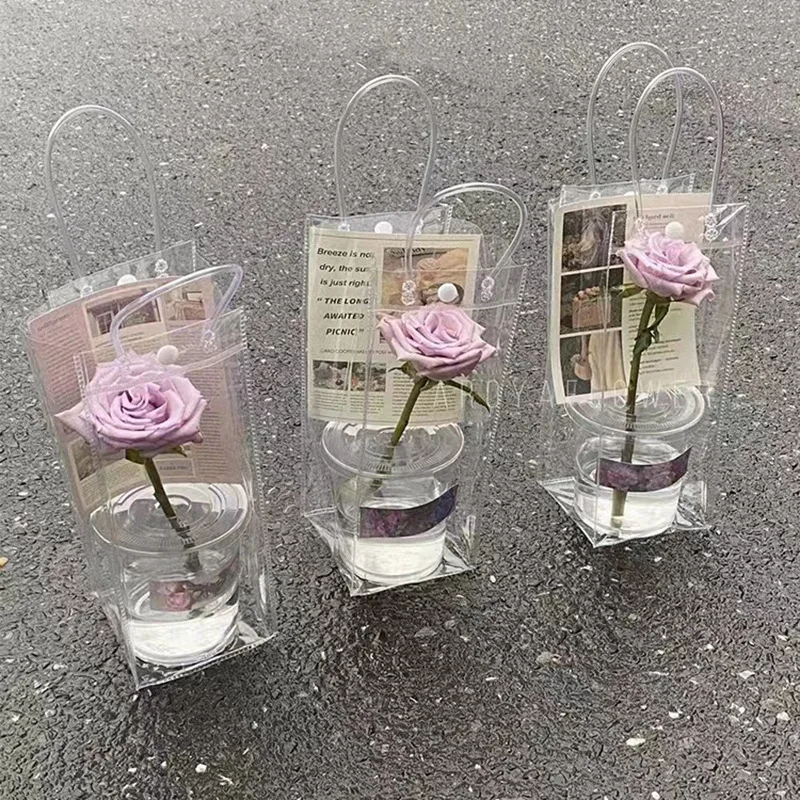 PVC Flower Bag Stall Flower Bag Transparent Tote Bag DIY Simple Cup Flower Single Flower Shop Packaging