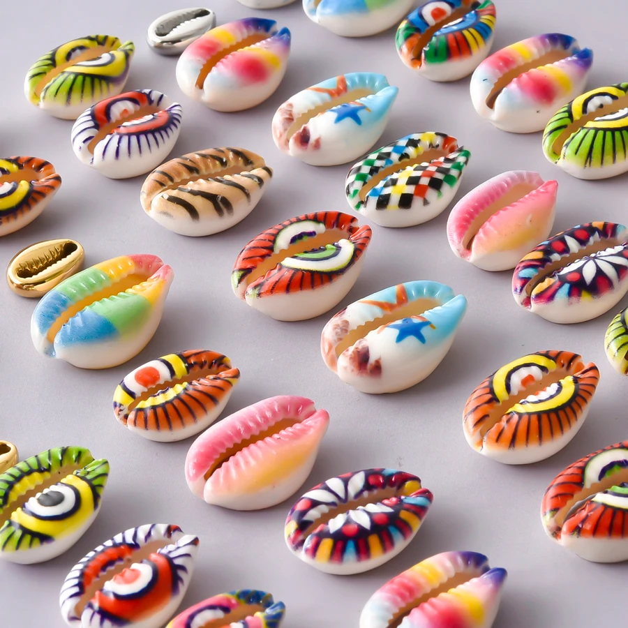 5 Stück bunte Muschel-Anhänger mit bösem Blick/Türkischem Auge, Seestern, Schildkröten-Muscheln, Anhänger für die Schmuckherstellung, handgefertigte Armbänder, Geschenk