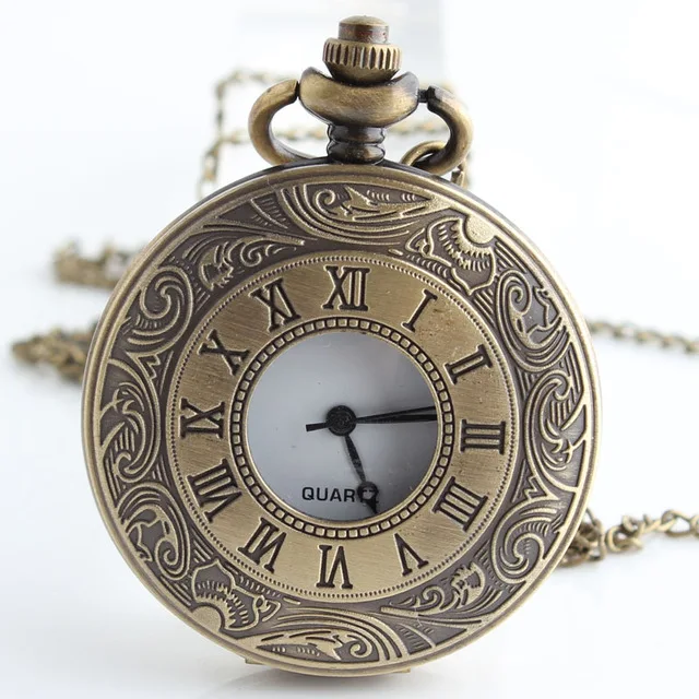 

Antique Vintage Bronze Roman Number Quartz Pocket Watch Black Necklace Chain Men Women Fob Watches Fashion Clock Souvenir Gifts