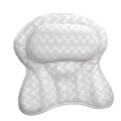 Luxurious Ultra-Soft 3D Mesh Bath Pillow with Neck and Back Support - Perfect Spa Cushion and Headrest Gift (White Wave)