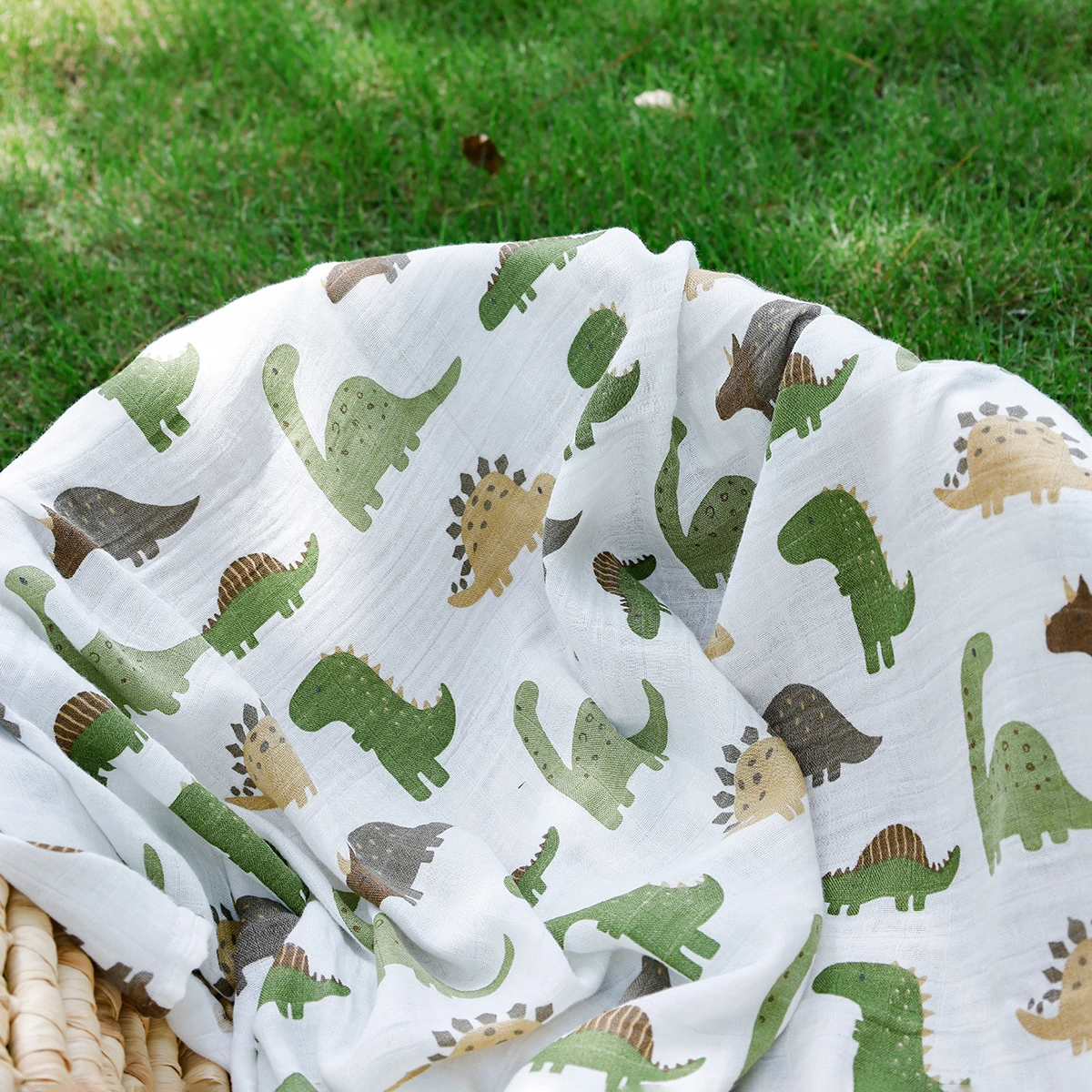 HappyFlute New Dinosaur Print Soft Bamboo Cotton Fabric 120*110CM Baby Wrap Newborn Multi-function Swaddle Sleeping Blanket 4