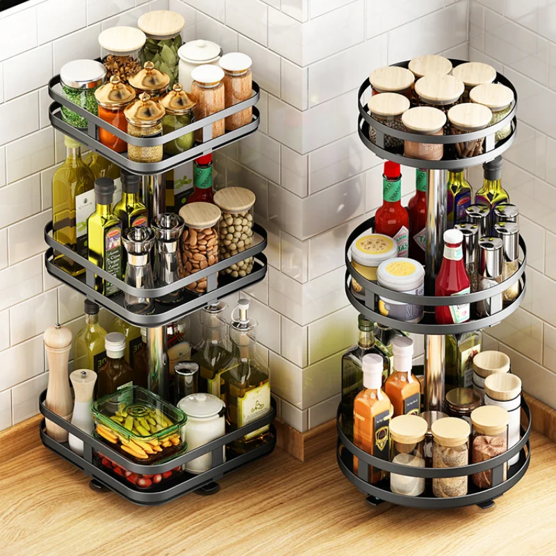 Kitchen Spice Rack Can Rotate Three-layer Storage Household Turntable Ornaments