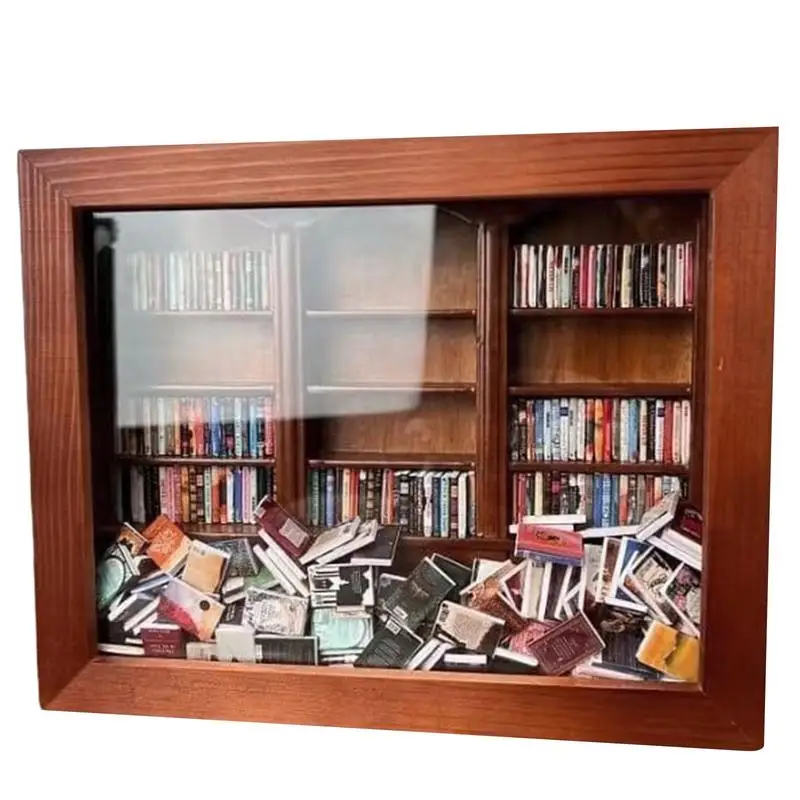 Bookshelf for Small Books Miniature Library Miniature Decor Small Book Box Display Case for Home
