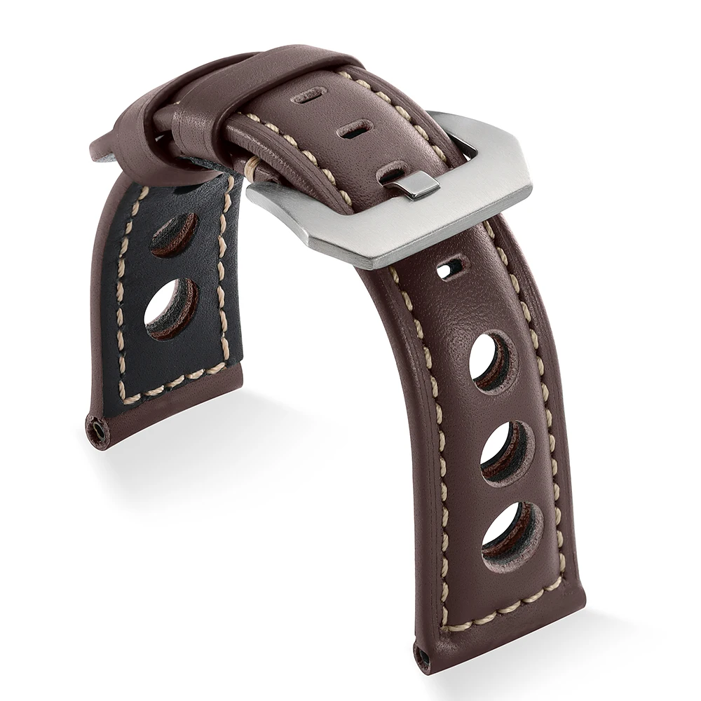 Vintage Genuine Leather Watchband Bracelet - Black, Blue, and Brown