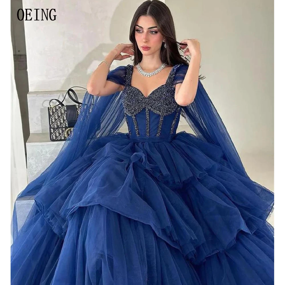 

OEING A-line Blue Sweetheart Arabic Celebrity Party Gown Tiered Tulle Ankle Length Evening Prom Gowns 2024 Quinceanera Dress