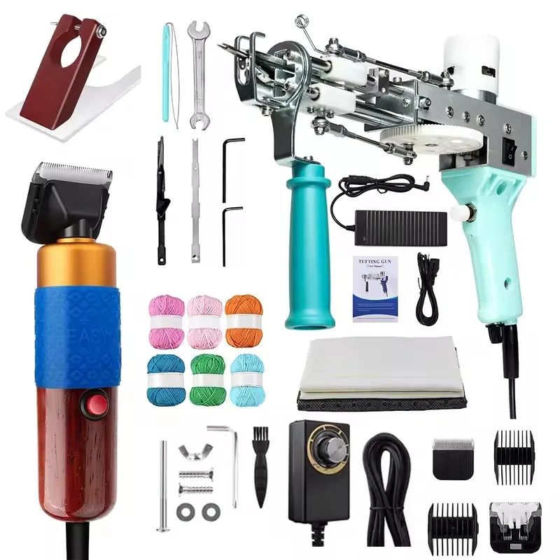 Electric Carpet Weaving Flocking Machine, Tufting Gun Set, Loop Pile with Ball of Yarn Pistol, 2 in 1 4