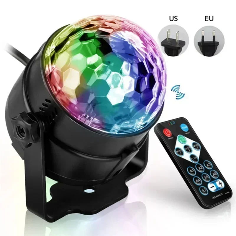 

New LED Mini Magic Ball Stage Lighting Effect RGB Voice Control Remote Control Rotating Laser Light KTV Disco Atmosphere Light