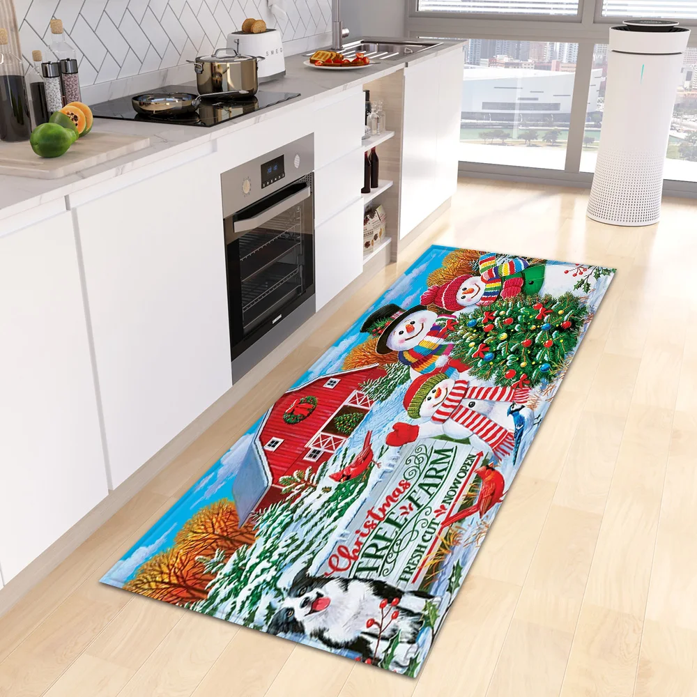 

Christmas Kitchen Floor Mat Home Entrance Doormat Living Room Children Bedroom Decor Carpet Bath Hallway Door Anti-Slip Foot Rug