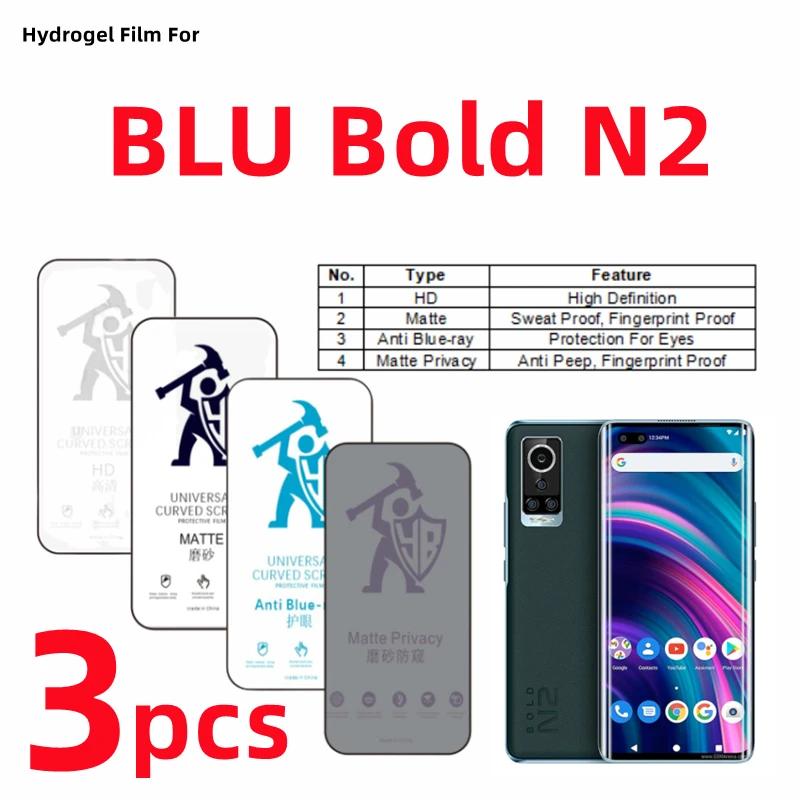 3Pcs Hd Hydrogel Film Per Blu Bold N2 Matte Screen Protector Per Blu Bold N2 Eye Care Pellicola Protettiva Opaca Anti Spia