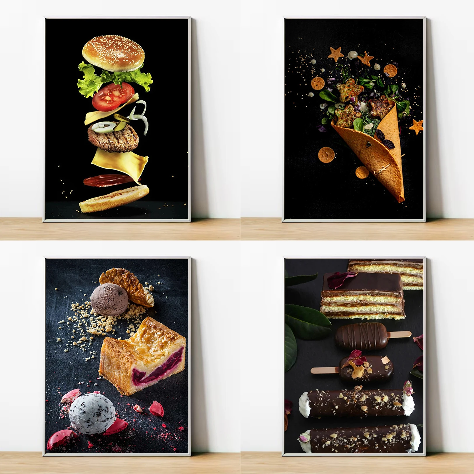 

Delicious Food Burger Ice Cream Bread Poster Restaurant Decoration Painting Kitchen Decoration Paintings for Bedroom Canvas Home