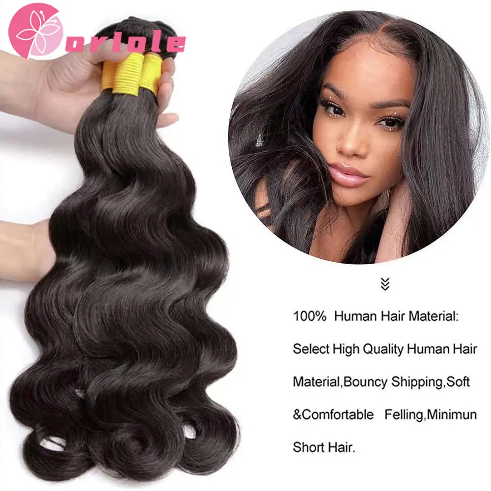 Brazilian Body Wave Human Hair Bundles Natural Hair Weave 1/3/4 Bundles Deal 8-32Inch 100% Human Hair Wigs Remy Hair Extensions 2