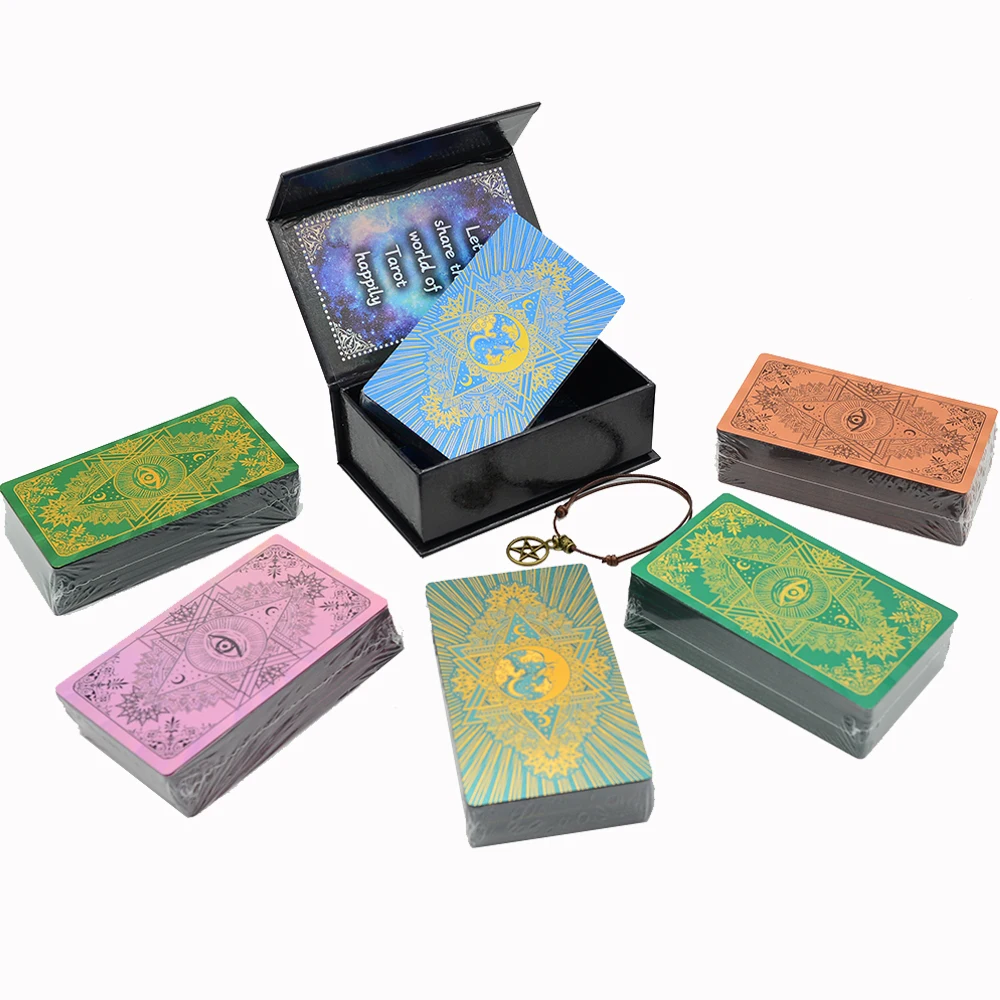 High Quality Mysterious Gold Foil Tarot PVC Table Game Eye Month Divination Card Gold-plated Waterproof Gift Belt Instructions
