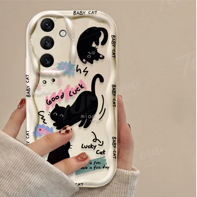 Black Star Cat 3D Wave Soft Silicone Phone Case Cover