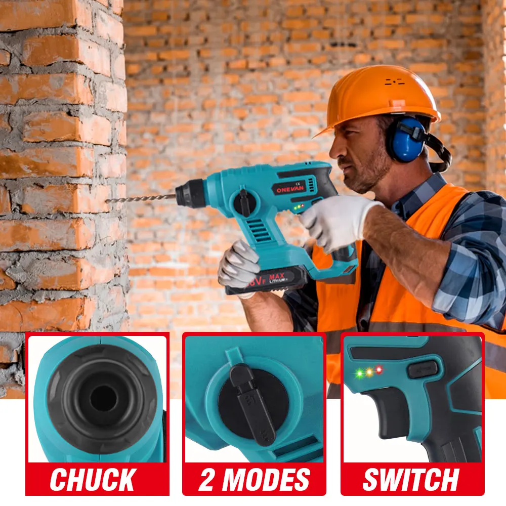 1000W 3600rpm Portable Cordless Hammer  Hammer Impact Drill Perforation Concrete Power Tools For Makita 18V Batteries 3