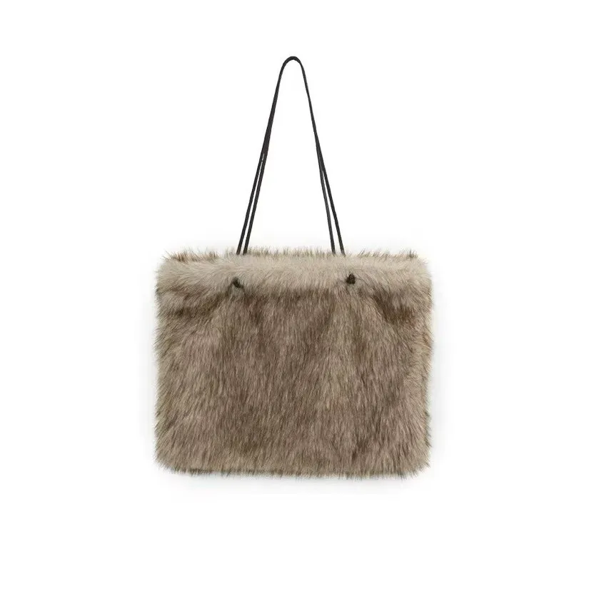 Faux Fur Tote Bag Women's Bucket Plush Luxury Design Ladies Handbags Soft Winter Crossbody Shoulder Bags Bolsa Feminina