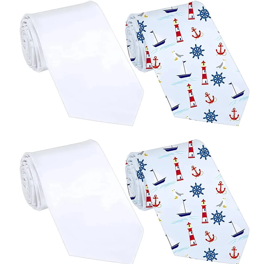 4PCS/Lot Men Blank Sublimation Tie Solid Color White DIY Heat Transfer Polyester Silky Necktie for Formal Wedding Party Business