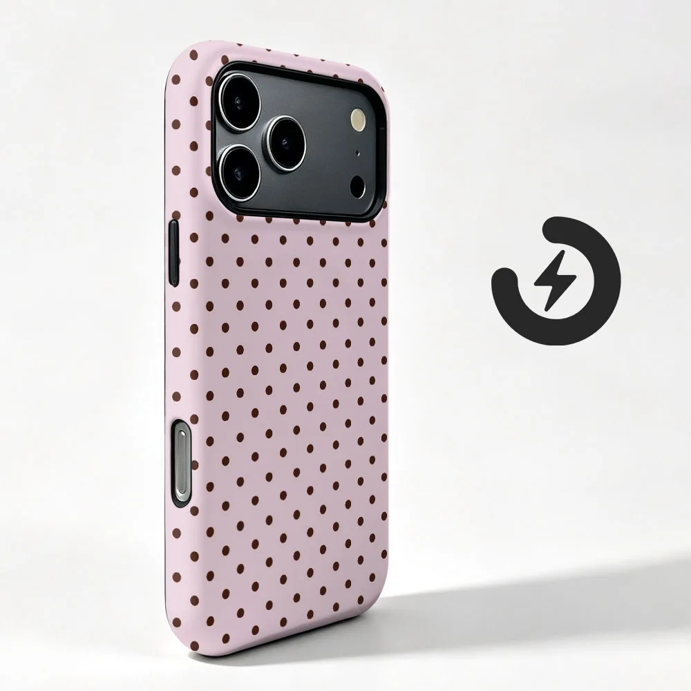 Magnetic Pink Polka Dot Phone Case with 2-in-1 Film Cover
