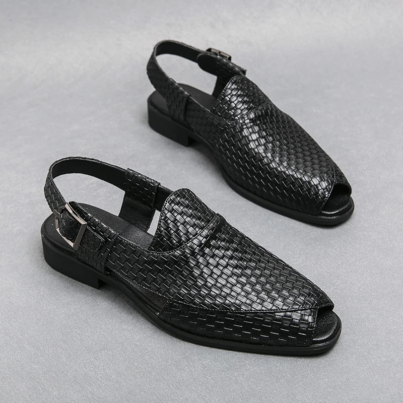 British Style Shoes Men Summer Casual Leather Sandals Brogue Shoes Yuppie Business Sandals Hollowed