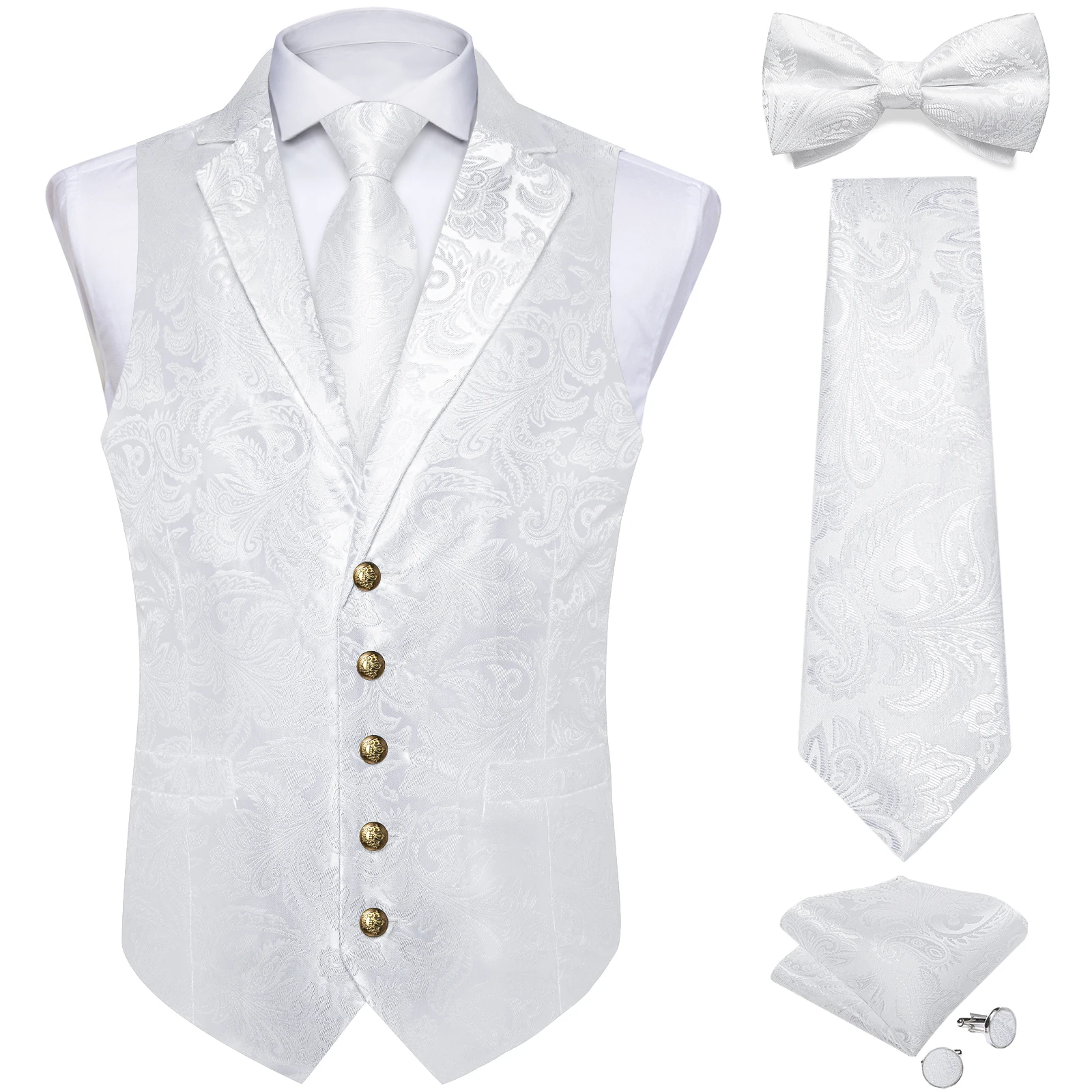 Black Paisley Tailored Collar Waistcoat Luxury White Blue Suit Vest with Tie for Wedding Prom Men Clothing Accessories Gift Men