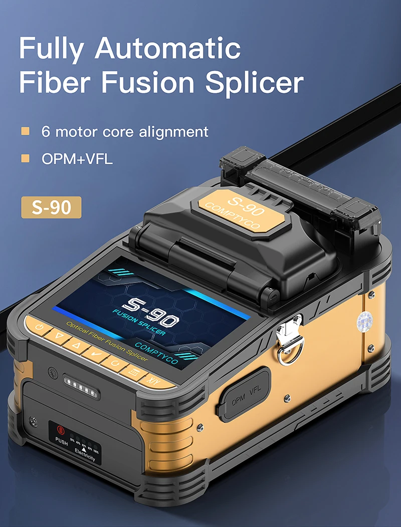 S-90 Fiber Optic Fusion Splicer 6 Motors Multilingual Touch Screen FTTH Optical