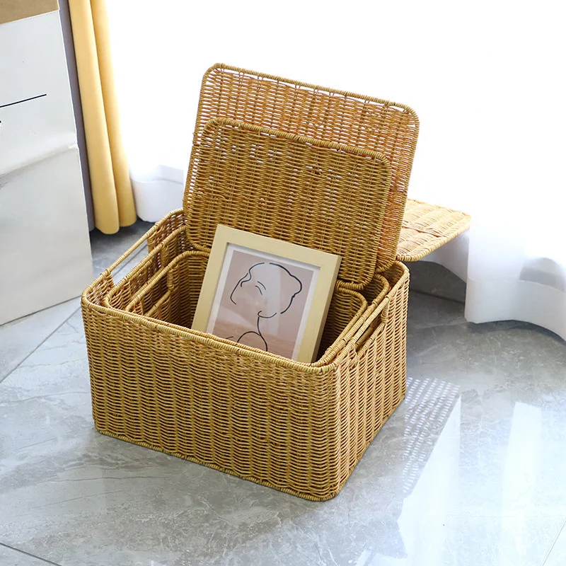 Imitation Rattan Woven Storage Basket, Durable Clothing, Toy, and Snack Organizer -suitable for Bathrooms Bedrooms, and Kitchens