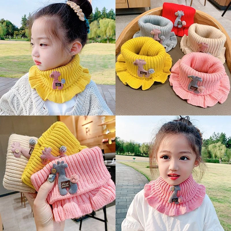 2/1PC Baby Scarf Knitted Cartoon Giraffe Ruffle Neck Girls Kids Warm Scarves Collar Circle 6 Colors