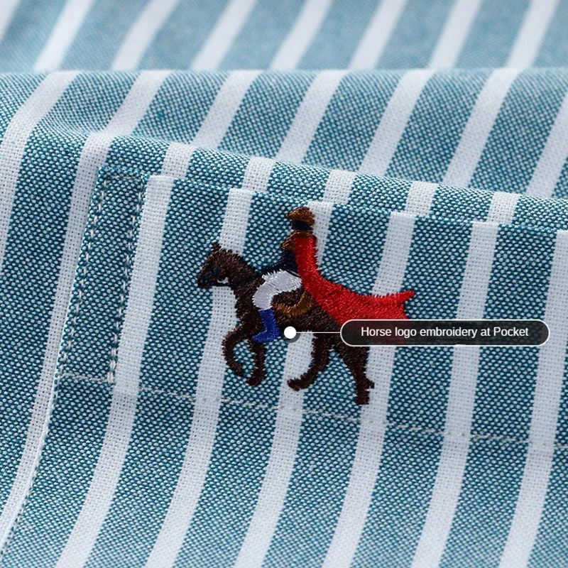 Men Pure Cotton Oxford Short Sleeve Shirts Classic Vintage Single Pocket Embroidery Casual Shirt Standard Button Workwear Shirts