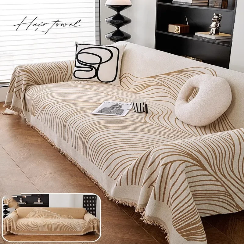 Chenille Sofa Covers Nordic Style Striped Couch Cover Both Sides To Use Sofa Cover Pet Furniture Protector for Four Seasons 3