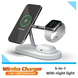 5 in 1 Magnetic Wireless Chargers Stand For iPhone 13 14 Charger Dock Station for Airpods Pro Wireless Charger With night light