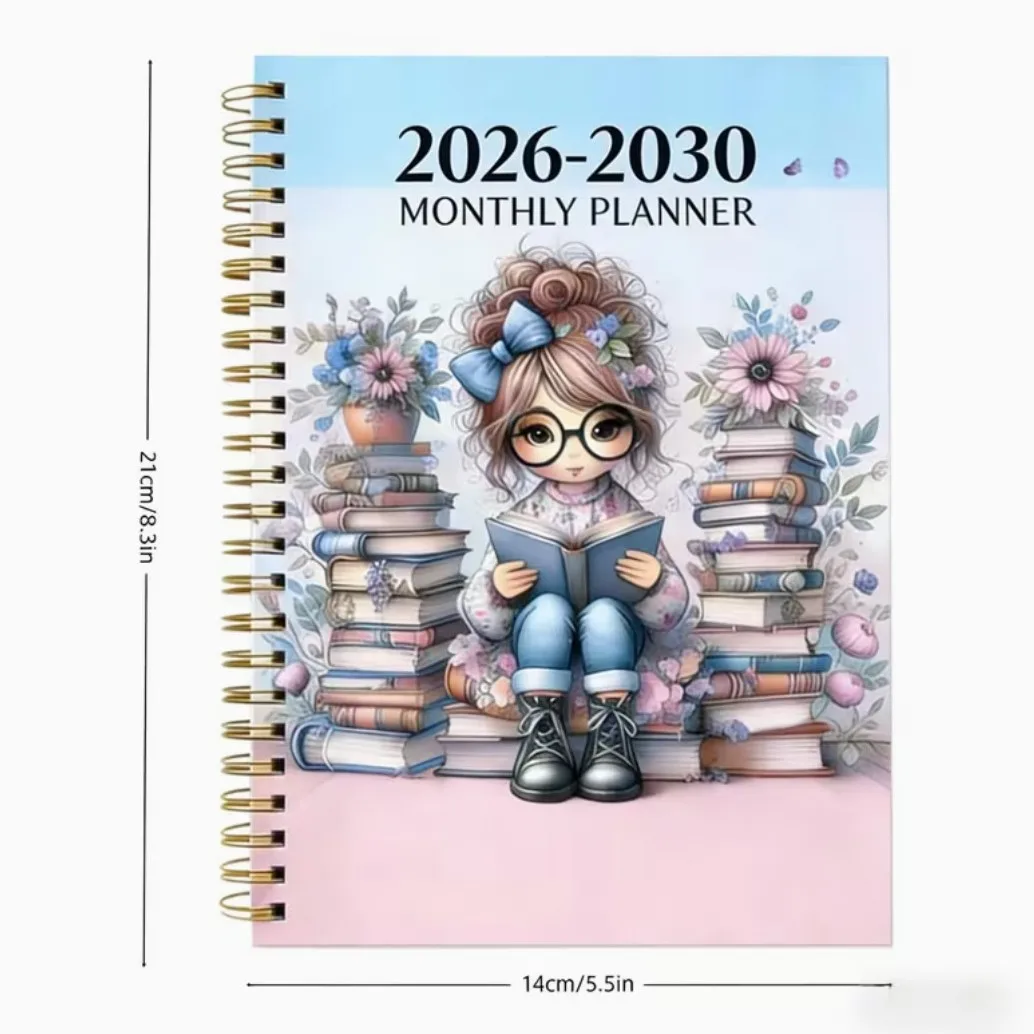 2026-2030 월간 플래너, 5년 학업 다이어리, 스프링 제본 북 러버 노트, 5.5인치 x 8.3인치, 71페이지