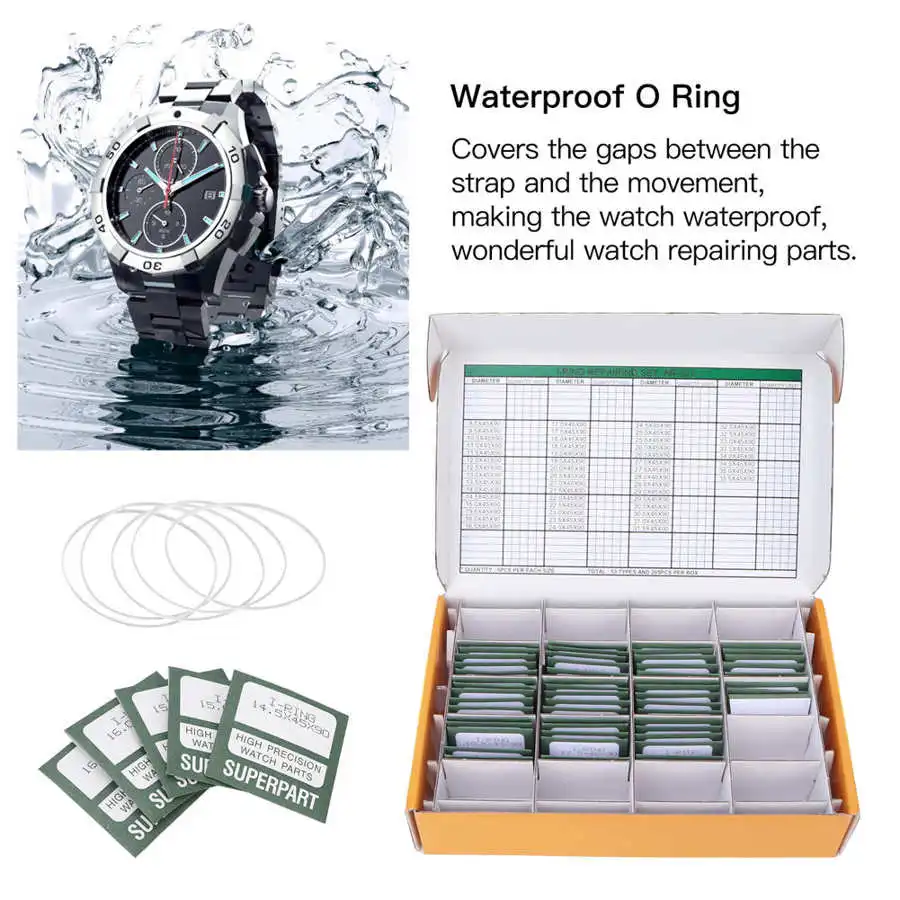 

265Pcs Waterproof O Ring Watch Case Back O Round Gasket Replacement Watch Repair Parts Tools Accessories for Watchmaker