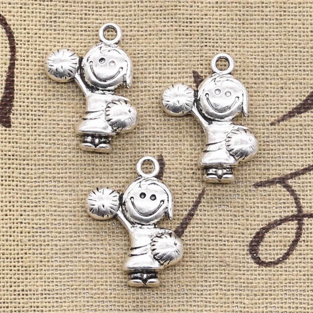 

6pcs Charms cheerleaders cheer girl 22x15mm Antique Silver Color Pendants Making DIY Handmade Tibetan Finding Jewelry