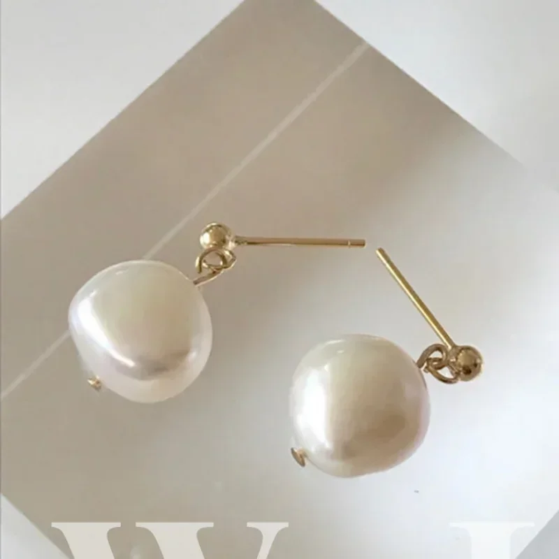 Freshwater Pearl Drop Earrings Gold Metal For Women