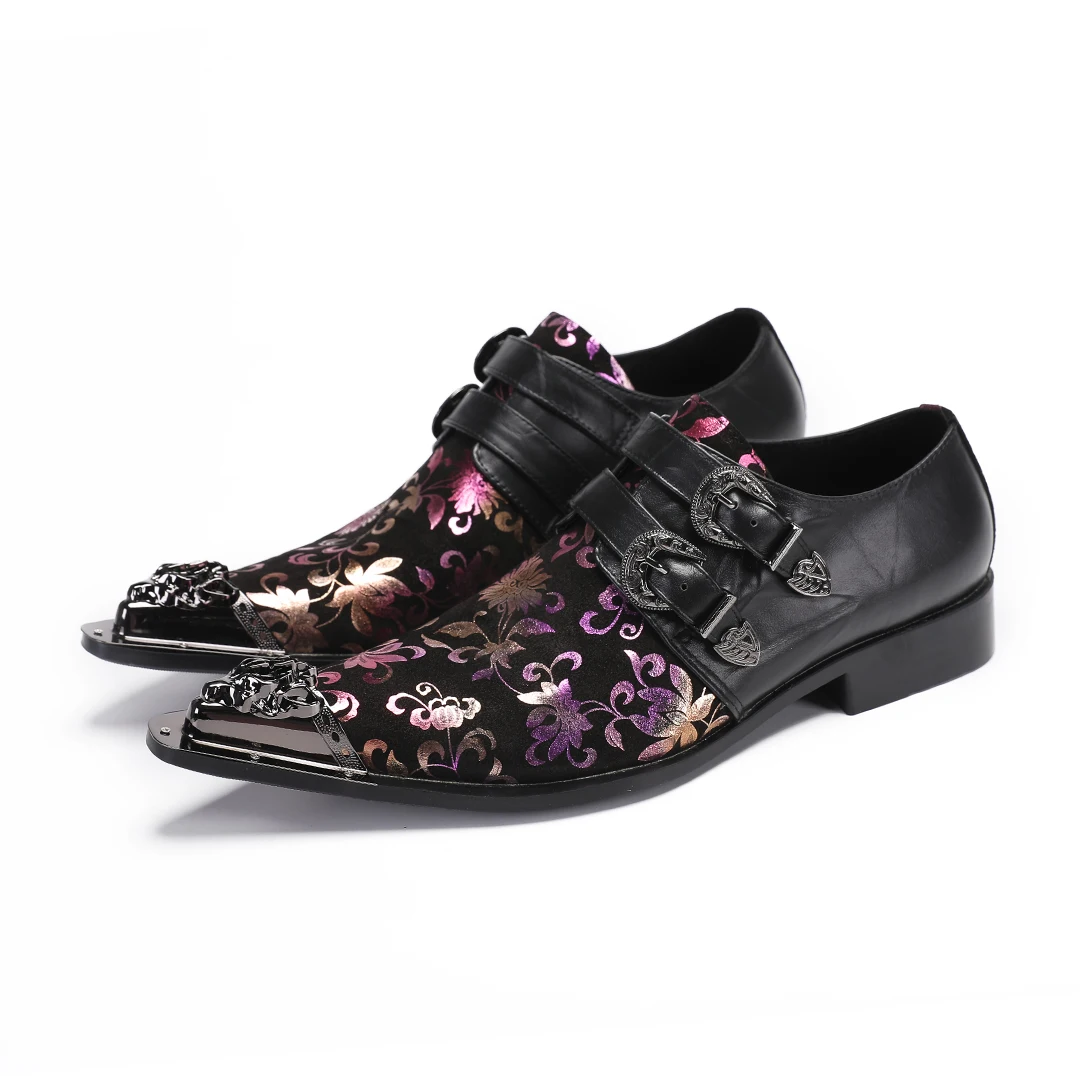 Handmade Pink Print Wedding Party Dress Shoes Fashion Big Size Cow Leather Formal Shoes Business Office Pointed Toe Casual