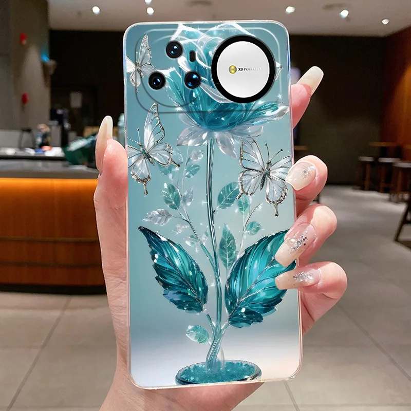 Clear Luxury Fashion Butterfly Flowers Soft TPU Phone Case