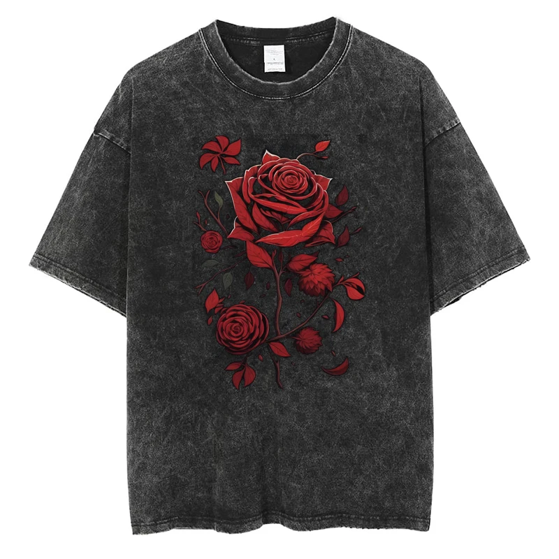 

AI Original Scarlet Bouquet T-shirt Hip Hop Streetwear Tshirt For Men Clothing Y2K Women Cotton Vintage Short Sleeve Black Tees