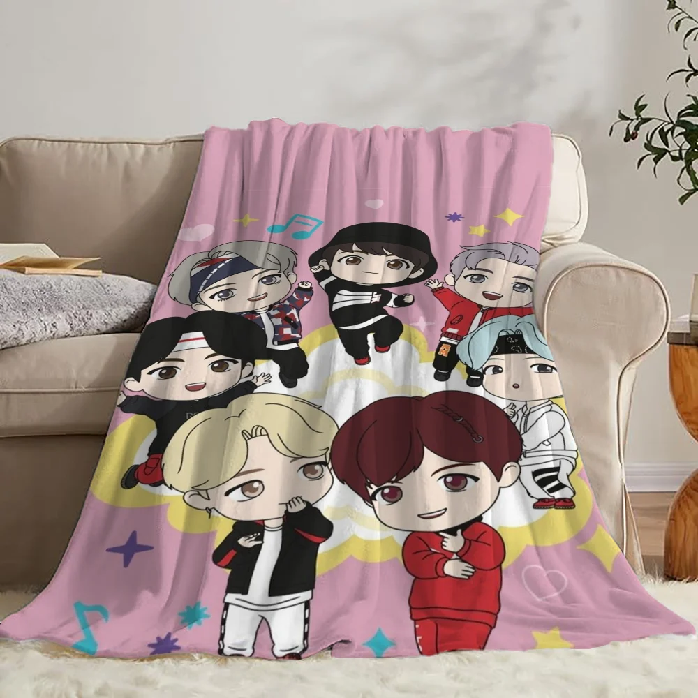Microfiber Blanket King Size Cute BTS Chibi Fluffy Soft Blankets and Throws Picnic Throw Blanket for Sofa Home Interior Cobija 3