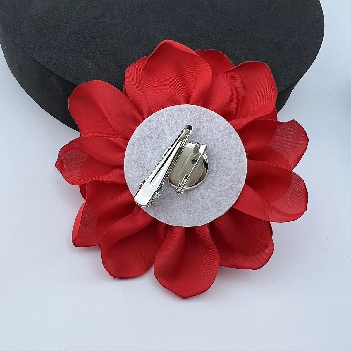 Fabric Rose Flower Brooch Detail View