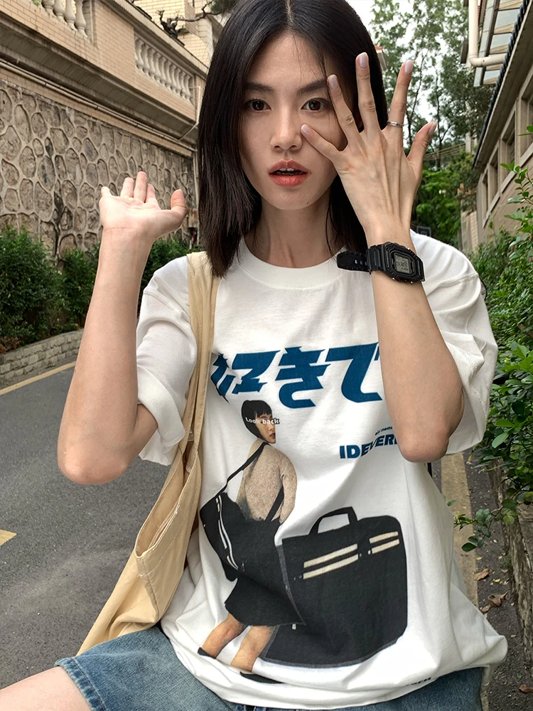 

Футболка женская хлопковая с коротким рукавом и круглым вырезом, свободного покроя