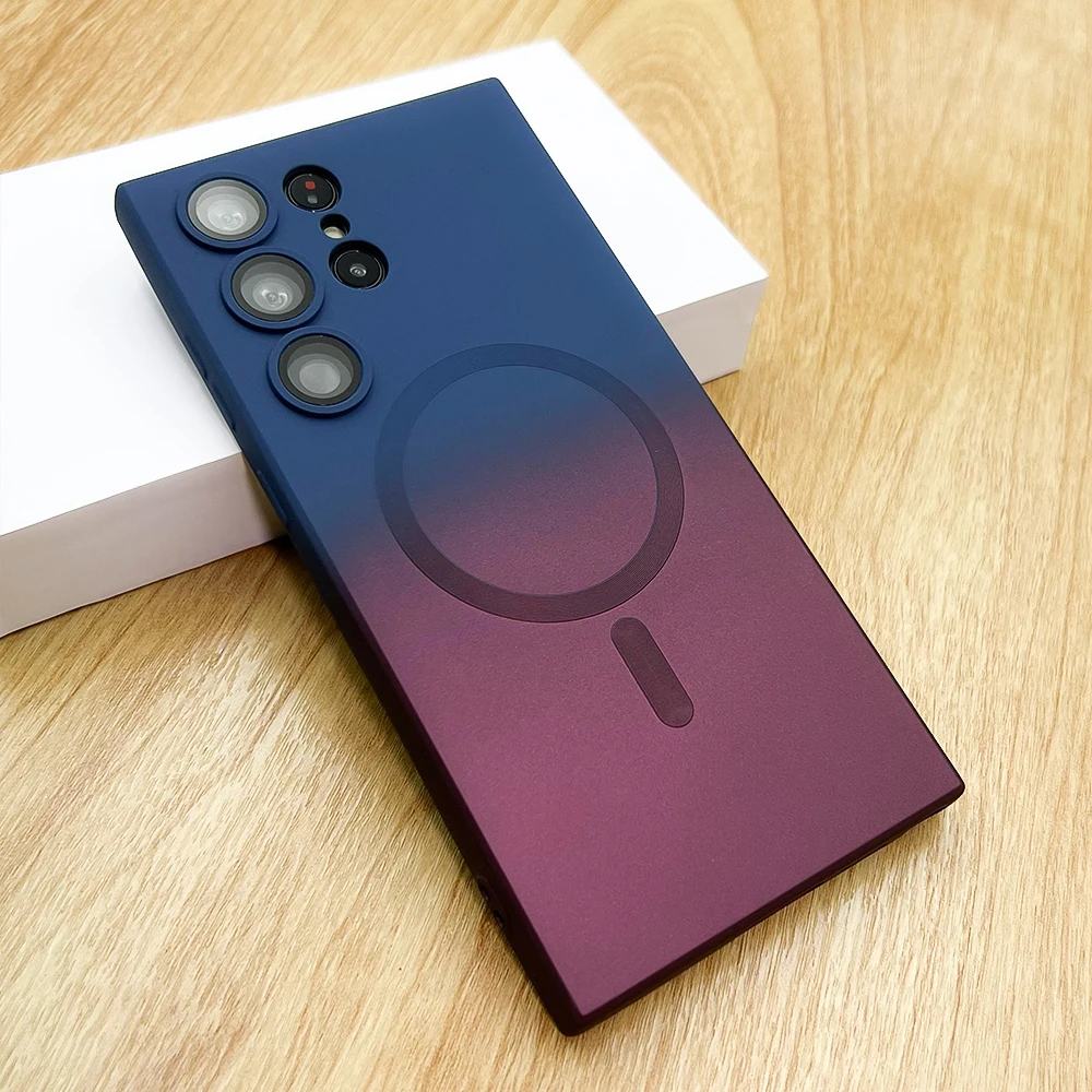 Silikon Farbverlauf Magsafe Hülle für Samsung Galaxy S23 S22 Ultra Note 20 10 Plus S21 S20 FE Wireless Charging Cover_voghion.com