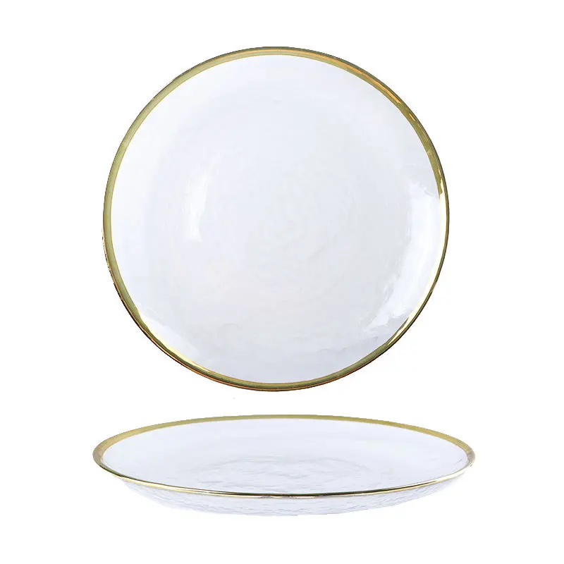 Clear Glass Dining Plates, Salad Dishes and Bowls, Gold Plated Edge Service Plate, Dinnerware
