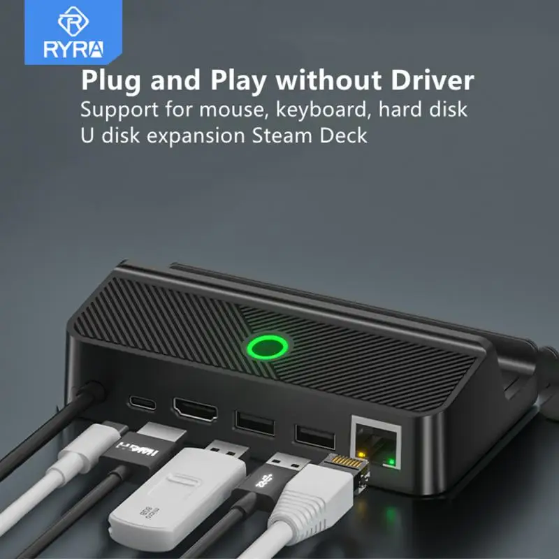 

RYRA Steam Deck Dock 6 In 1 Steam Deck Docking Station Stand Accessories USB-C HDMI 4K@60Hz Gigabit Ethernet 1000Mbps PD100W Hub