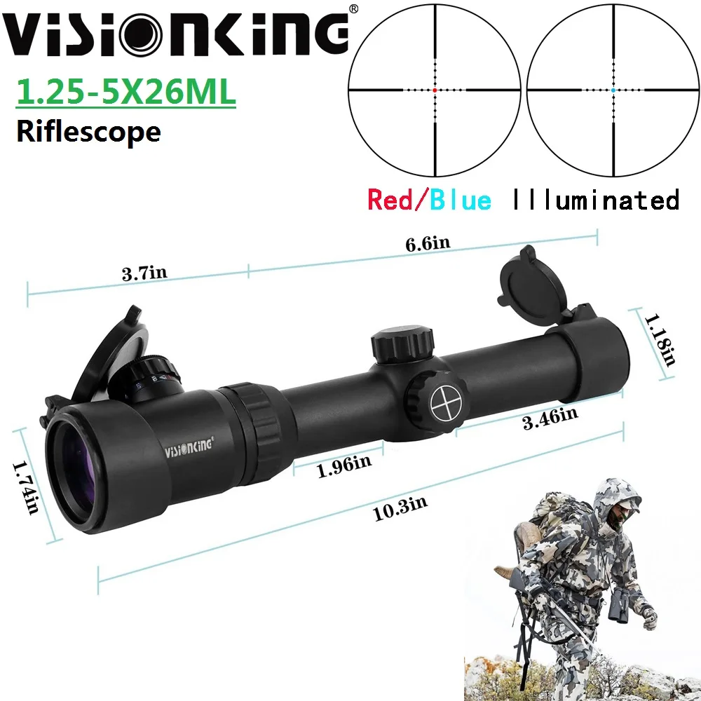

Vsionking FMC 1.25-5x26 Hunting Riflescope Illuminated Mil Dot Military Tactical Air Gun Optics Sight Filled Nitrogen Waterproof